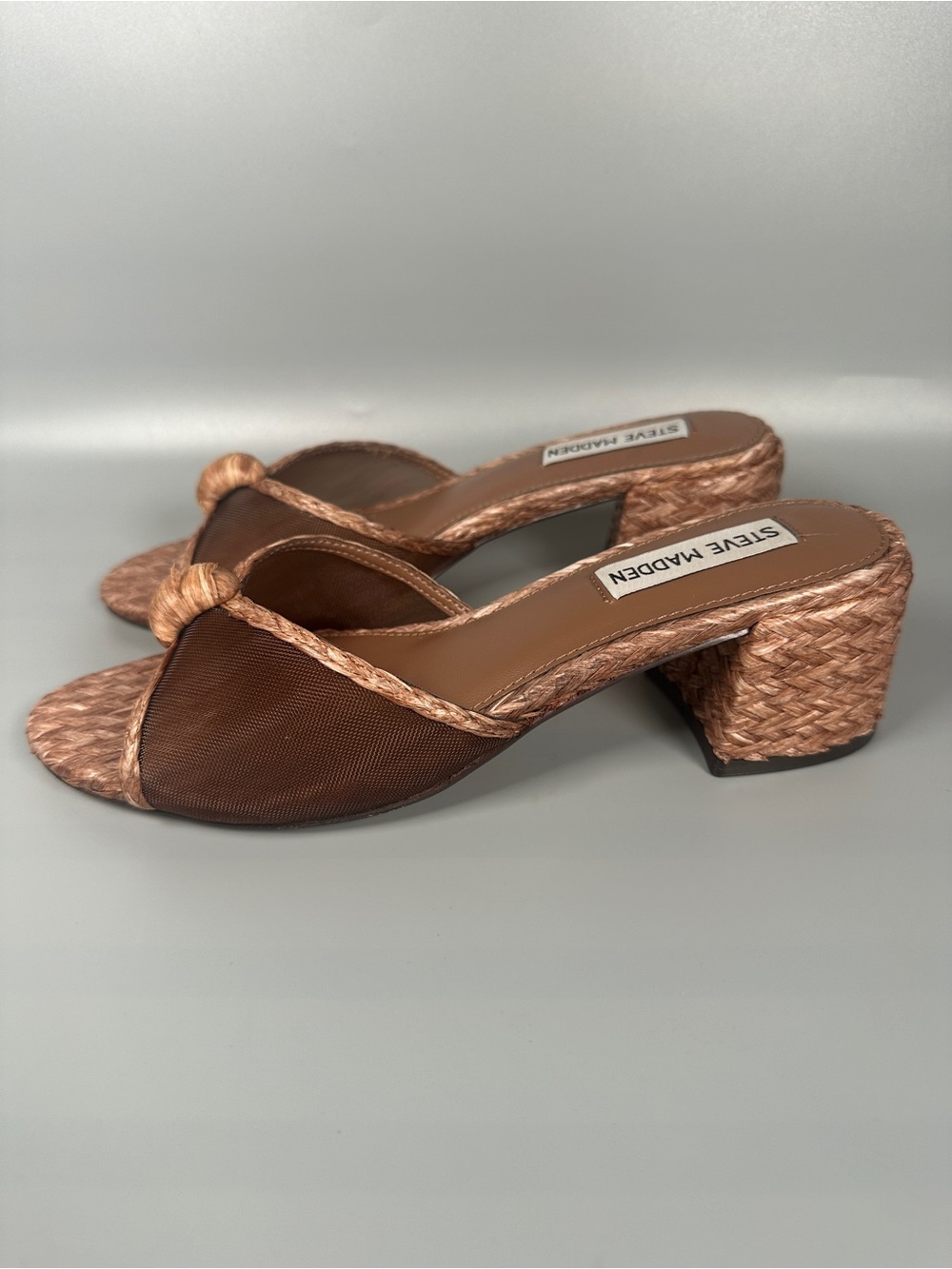 Steve Madden Mesh Raffia Summer Sandals Women’s Size 7M Brown Tan